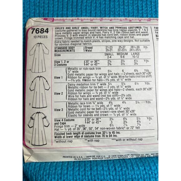 Simplicity Sewing pattern 7684 kids costume witch princess size 6-8 - Picture 4 of 5